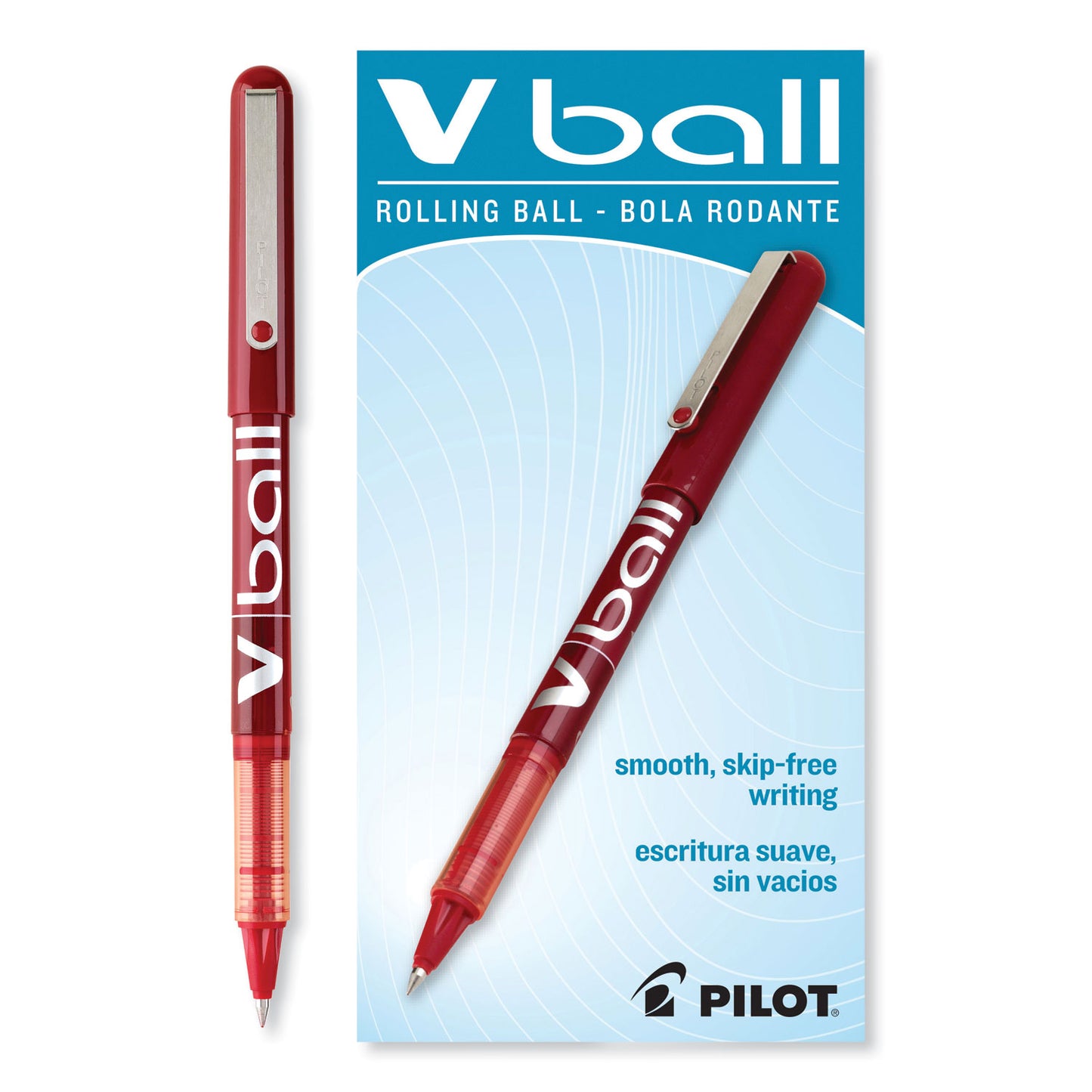 Pilot VBall Liquid Ink Roller Ball Pen, Stick, Extra-Fine 0.5 mm, Red Ink, Red/Clear Barrel, Dozen (35202)