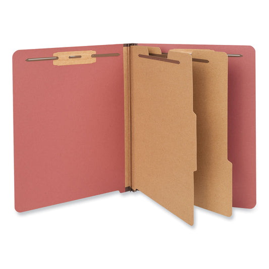 Universal Red Pressboard End Tab Classification Folders, 2" Expansion, 2 Dividers, 6 Fasteners, Letter Size, Red Exterior, 10/Box (10315)