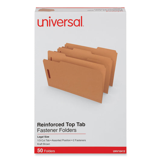 Universal Reinforced Top Tab Fastener Folders, 0.75" Expansion, 2 Fasteners, Legal Size, Brown Kraft Exterior, 50/Box (10412)