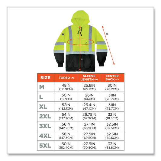 ergodyne GloWear 8373 Hi-Vis Class 3 Hooded Sweatshirt with Black Bottom, Polar Fleece, Lime, 2X-Large (21886)
