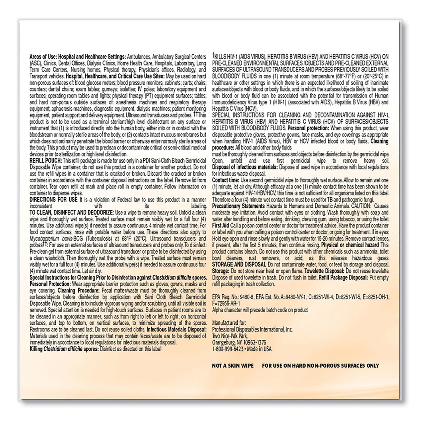 Sani-Cloth Bleach Germicidal Disposable Wipe Refill, 1-Ply, 7.5 x 15, Unscented, White, 160/Bag, 2 Bags/Carton (P700RF)