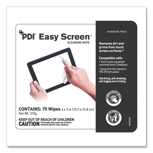 Sani PDI Easy Screen Cleaning Wipes, 1-Ply, 9 x 6, Unscented, White, 70/Pack (P03672)
