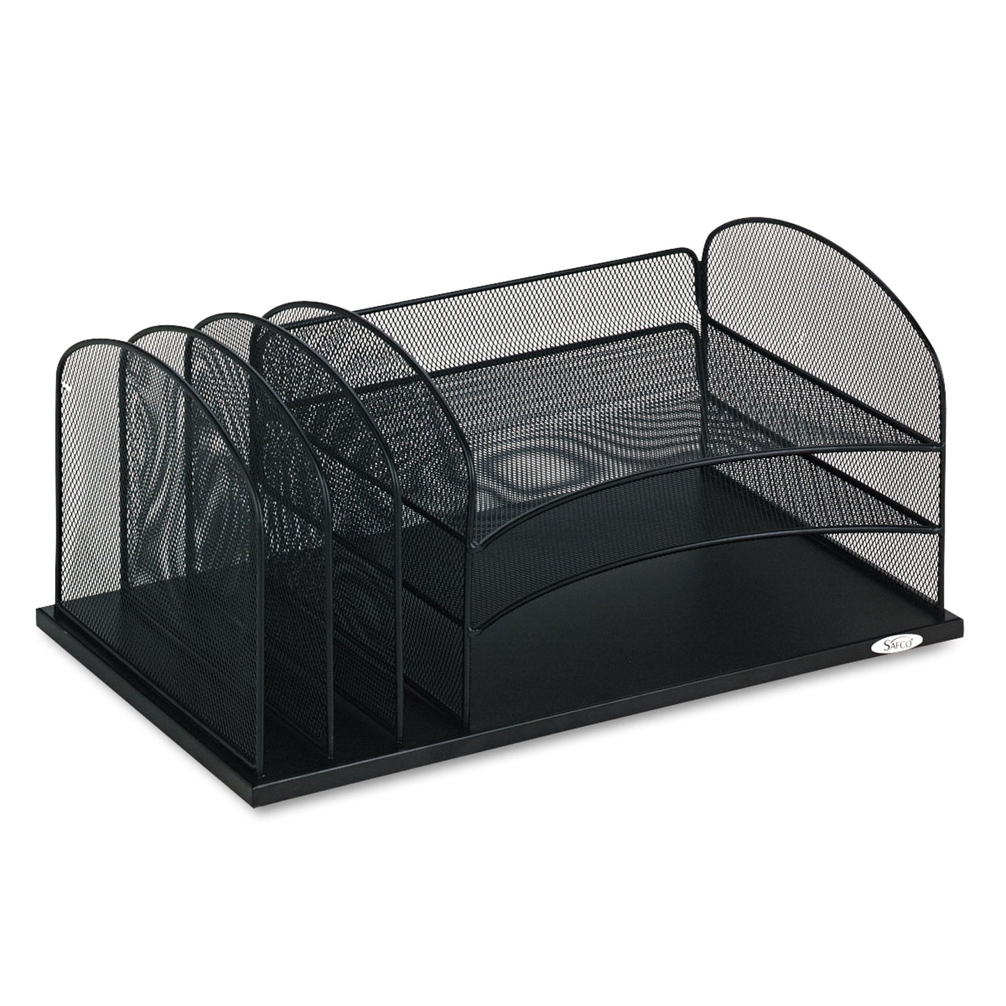 Safco Onyx Desk Organizer with Three Horizontal and Three Upright Sections, Letter Size Files, 19.5 x 11.5 x 8.25, Black (3254BL)