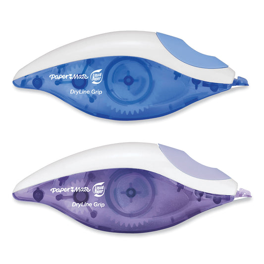 Paper Mate DryLine Grip Correction Tape, Blue/Purple Applicators, 0.2" x 335", 2/Pack (87813)