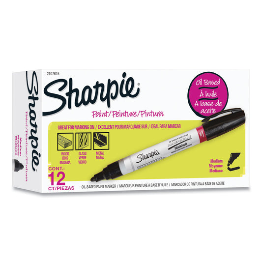 Sharpie Permanent Paint Marker, Medium Bullet Tip, Black, Dozen (2107615)