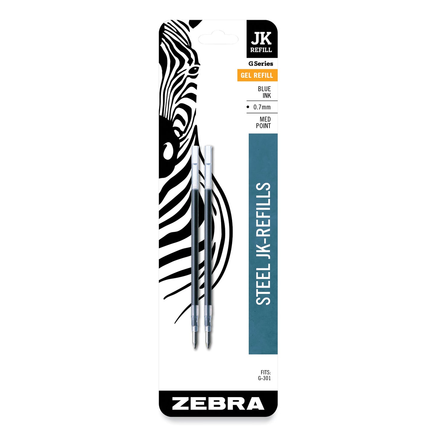 Refill for Zebra JK G-301 Gel Rollerball Pens, Medium Conical Tip, Blue Ink, 2/Pack (88122)