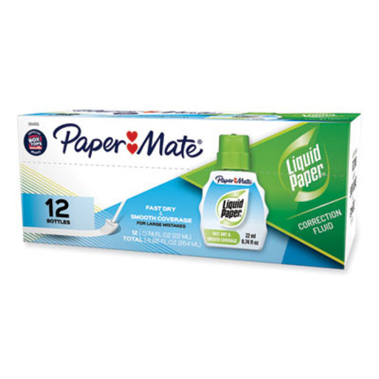 Paper Mate Fast Dry Correction Fluid, 22 ml Bottle, White, Dozen (5640115K)