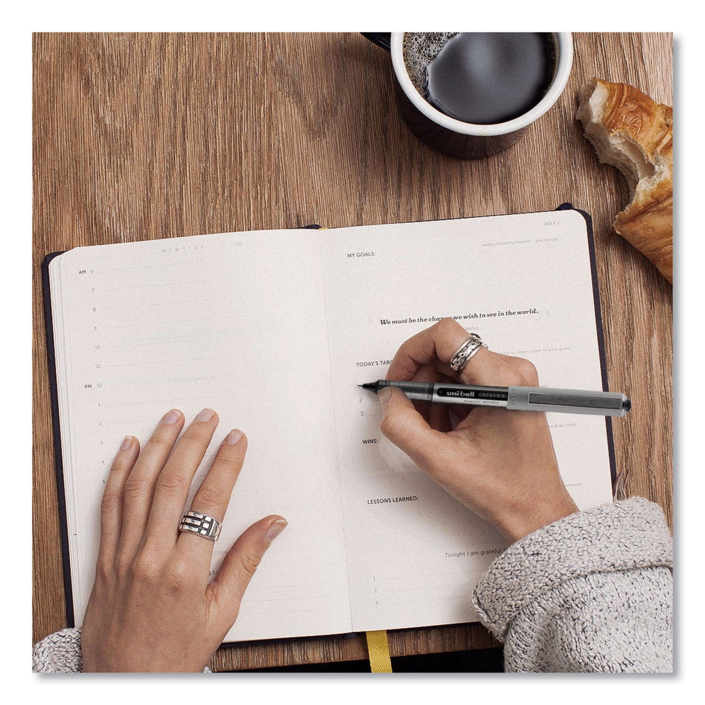 uni-ball VISION Roller Ball Pen, Stick, Extra-Fine 0.5 mm, Blue Ink, Gray/Blue/Clear Barrel, Dozen (60108)