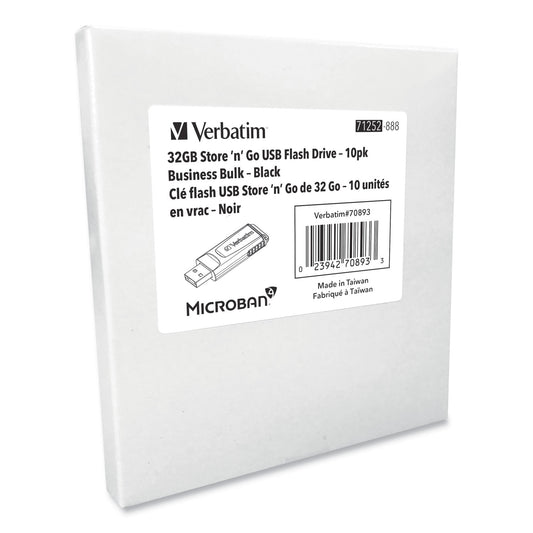 Verbatim Store 'n' Go USB Flash Drive Business Bulk, 32 GB, Black, 10/Pack (70893)