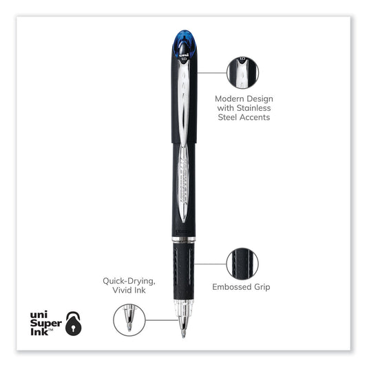 uni-ball Jetstream Stick Hybrid Gel Pen, Bold 1 mm, Blue Ink, Black/Silver/Blue Barrel (33922)
