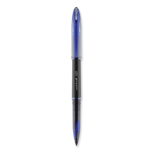 uni-ball AIR Porous Roller Ball Pen, Stick, Medium 0.7 mm, Blue Ink, Black/Blue Barrel, Dozen (1927701)