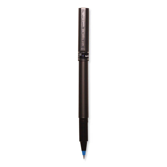 uni-ball Deluxe Roller Ball Pen, Stick, Extra-Fine 0.5 mm, Blue Ink, Metallic Gray/Black/Blue Barrel, Dozen (60027)