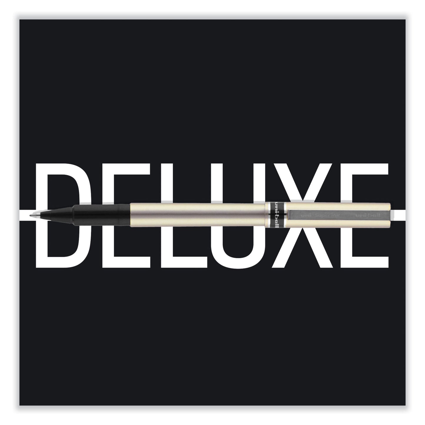 uni-ball Deluxe Roller Ball Pen, Stick, Extra-Fine 0.5 mm, Blue Ink, Metallic Gray/Black/Blue Barrel, Dozen (60027)