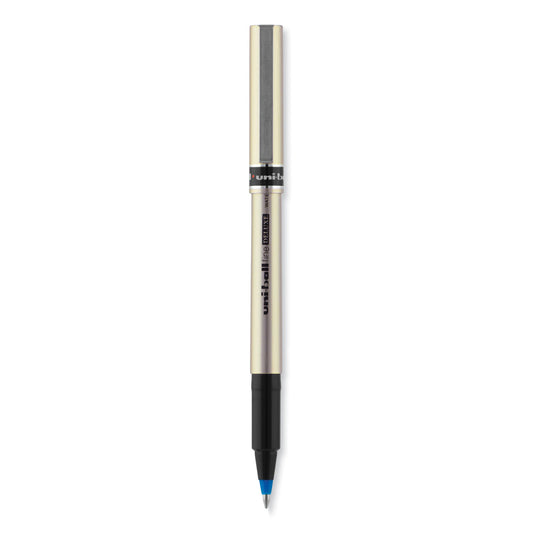 uni-ball Deluxe Roller Ball Pen, Stick, Fine 0.7 mm, Blue Ink, Champagne/Black/Blue Barrel, Dozen (60053)