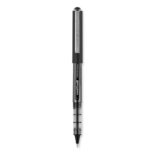 uni-ball VISION Roller Ball Pen, Stick, Extra-Fine 0.5 mm, Black Ink, Gray/Black/Clear Barrel, Dozen (60106)