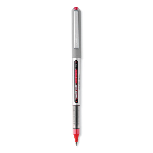 uni-ball VISION Roller Ball Pen, Stick, Fine 0.7 mm, Red Ink, Silver/Red/Clear Barrel, Dozen (60139)