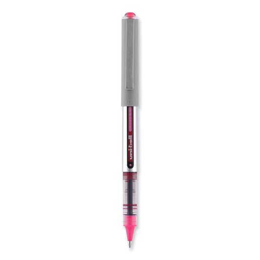 uni-ball VISION Roller Ball Pen, Stick, Fine 0.7 mm, Pink Ink, Silver/Pink/Clear Barrel, Dozen (60384)