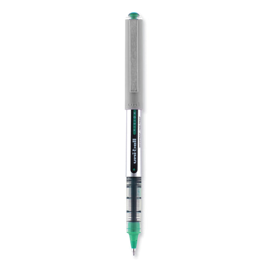 uni-ball VISION Roller Ball Pen, Stick, Fine 0.7 mm, Green Ink, Silver/Green/Clear Barrel, Dozen (60386)