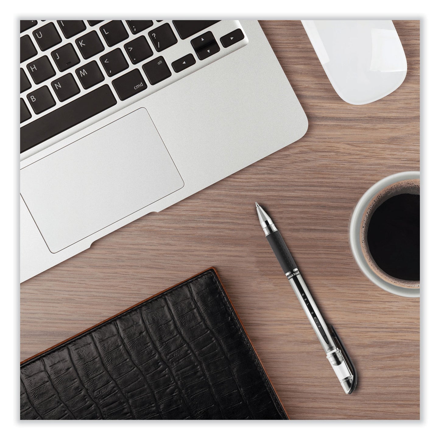 uni-ball Signo GRIP Gel Pen, Stick, Medium 0.7 mm, Black Ink, Clear/Black/Silver Barrel, Dozen (65450)