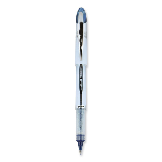 uni-ball VISION ELITE Hybrid Gel Pen, Stick, Bold 0.8 mm, Blue-Infused Black Ink, White/Blue/Clear Barrel (61232)