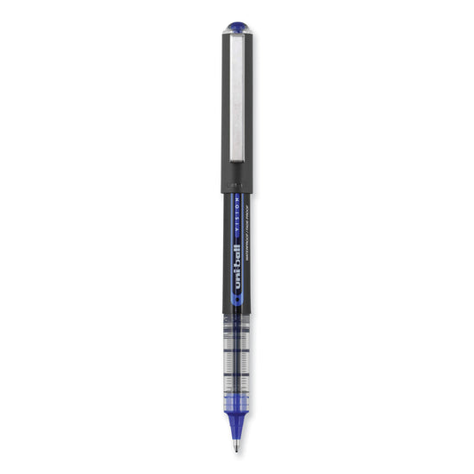 uni-ball VISION Roller Ball Pen, Stick, Bold 1 mm, Blue Ink, Black/Blue/Clear Barrel, Dozen (70129)