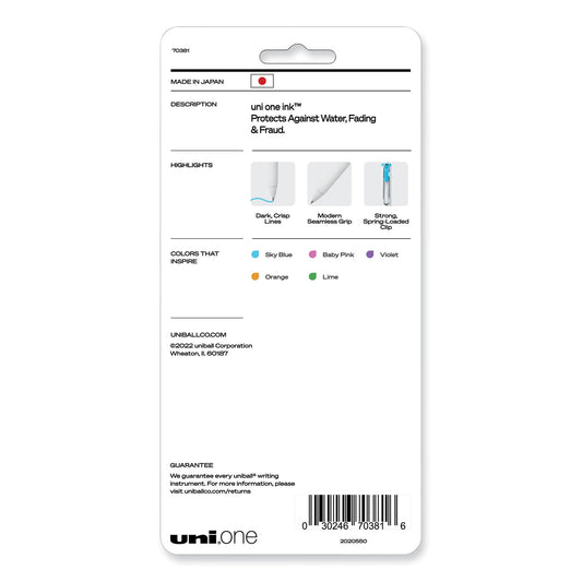 uni-ball uniONE Gel Pen, Retractable, Medium 0.7 mm, Assorted Fashion Ink Colors, Assorted Barrel Colors, 5/Pack (70381)