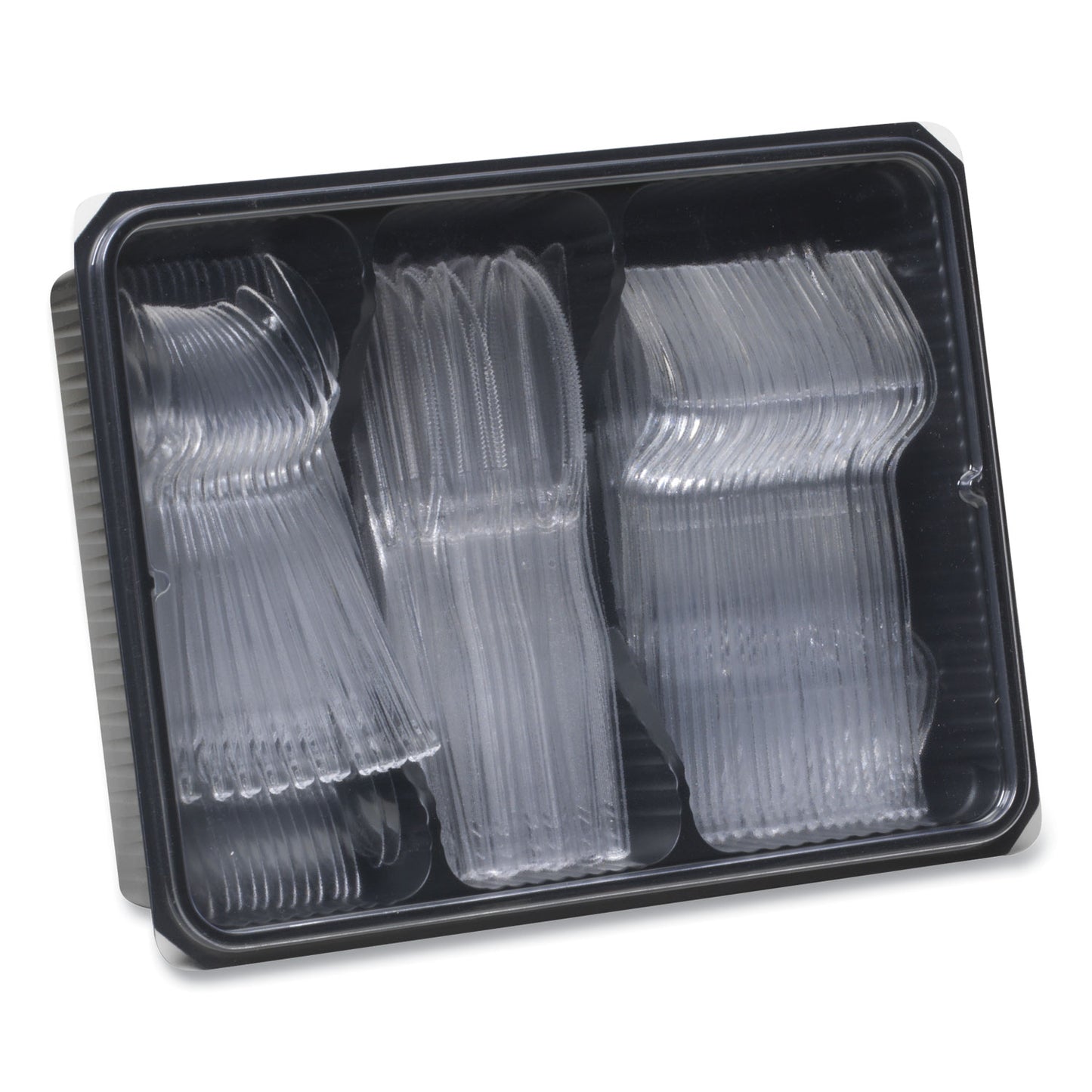 Dixie Cutlery Keeper Tray with Clear Plastic Utensils: 60 Forks, 60 Knives, 60 Spoons (CH0180DX7)