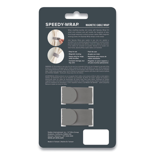 UT Wire Speedy-Wrap Magnetic Cable Wrap, 0.82" x 10", Gray, 2/Pack (UTWSWM2GY)