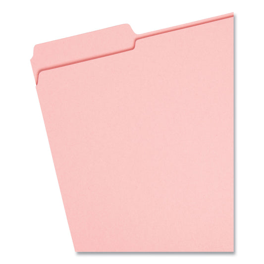 Smead Reinforced Top Tab Colored File Folders, 1/3-Cut Tabs: Assorted, Letter Size, 0.75" Expansion, Pink, 100/Box (12634)