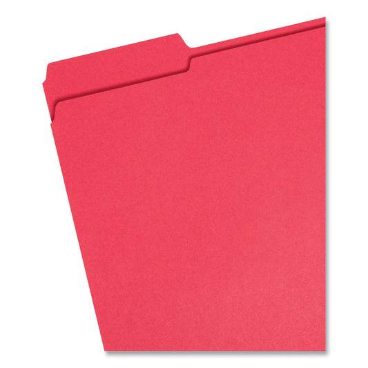 Smead Reinforced Top Tab Colored File Folders, 1/3-Cut Tabs: Assorted, Letter Size, 0.75" Expansion, Red, 100/Box (12734)