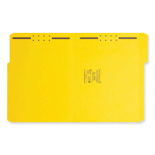 Smead Top Tab Colored Fastener Folders, 0.75" Expansion, 2 Fasteners, Letter Size, Yellow Exterior, 50/Box (12940)