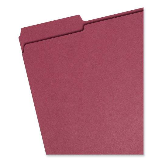 Smead Reinforced Top Tab Colored File Folders, 1/3-Cut Tabs: Assorted, Letter Size, 0.75" Expansion, Maroon, 100/Box (13084)
