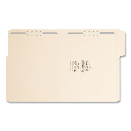 Smead SuperTab Reinforced Guide Height Fastener Folders, 11-pt Manila, 0.75" Expansion, 2 Fasteners, Letter Size, Manila, 50/Box (14535)