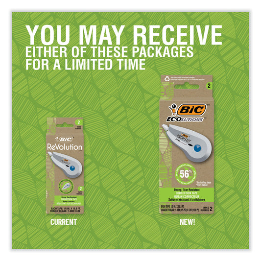 BIC Wite-Out Brand Ecolutions Correction Tape, Non-Refillable, White, 0.2" x 19.8 ft, 2/Pack (WOET21WHI)