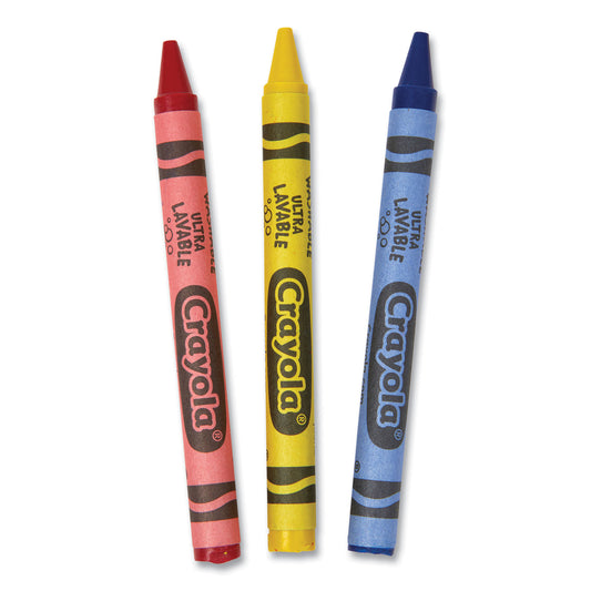 Crayola Washable Crayons, Blue, Red, Yellow 3/Pack, 360 Packs/Carton (520743)