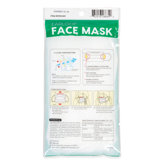 Iris Earloop Disposable Face Mask, 3-Ply Non-Woven, Large, 7/Pack (590040)