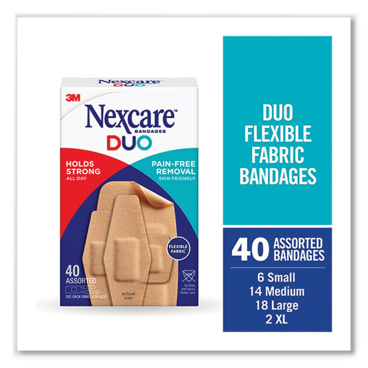 Nexcare DUO Bandages, Plastic, Assorted Sizes, 40/Pack (DSA40)