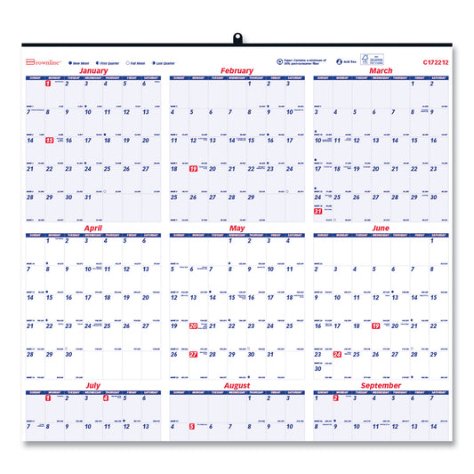 Brownline Yearly Wall Calendar, 24 x 36, White/Blue Sheets, 12-Month (Jan to Dec): 2025 (C172212)