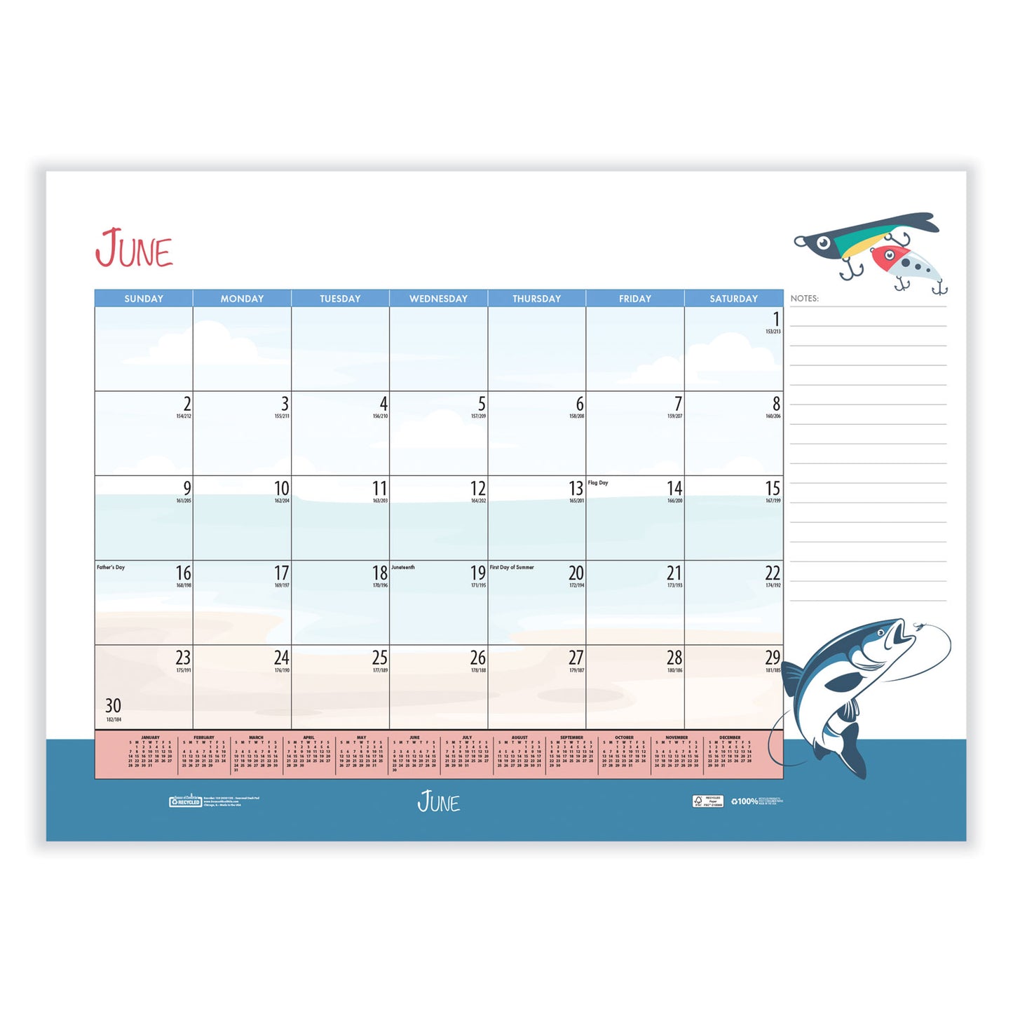 House of Doolittle Recycled Desk Pad Calendar, Illustrated Seasons Artwork, 22 x 17, Black Binding/Corners,12-Month (Jan to Dec): 2025 (139)