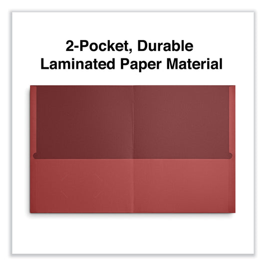 Universal Two-Pocket Portfolio, Embossed Leather Grain Paper, 11 x 8.5, Red, 25/Box (56611)
