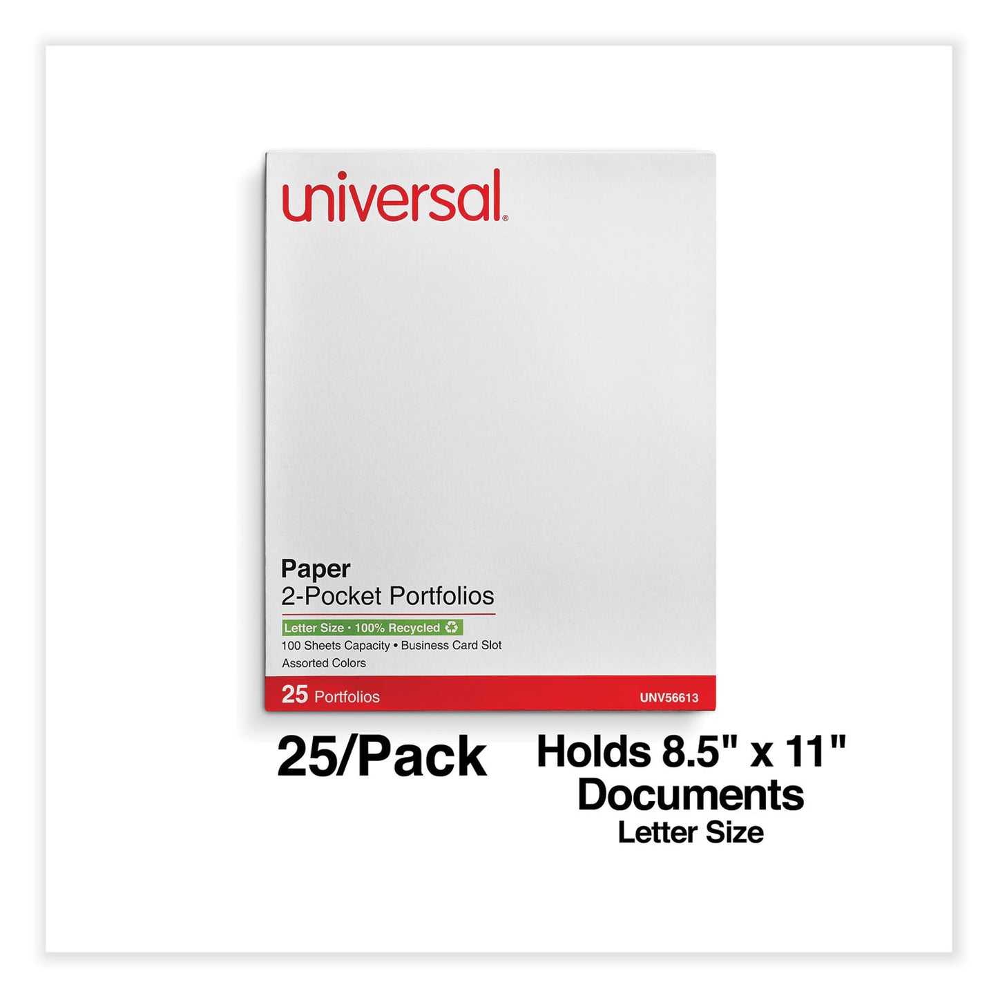 Universal Two-Pocket Portfolio, Embossed Leather Grain Paper, 11 x 8.5, Assorted Colors, 25/Box (56613)