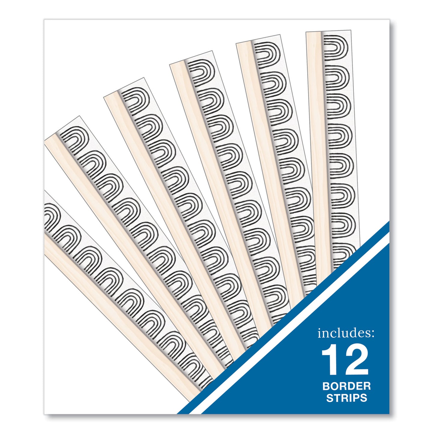 Carson-Dellosa Straight Borders, Rainbows, 3" x 3 ft, Black/White/Cream, 12/Pack (108502)