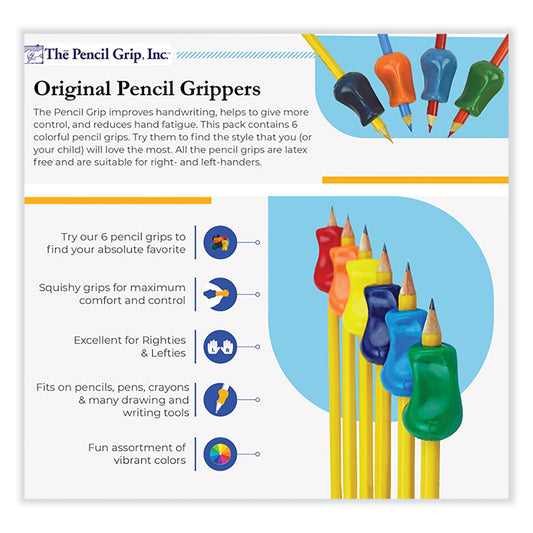 The Pencil Grip Original Grip, 2.1" Long, Assorted Colors, 6/Pack (11106)