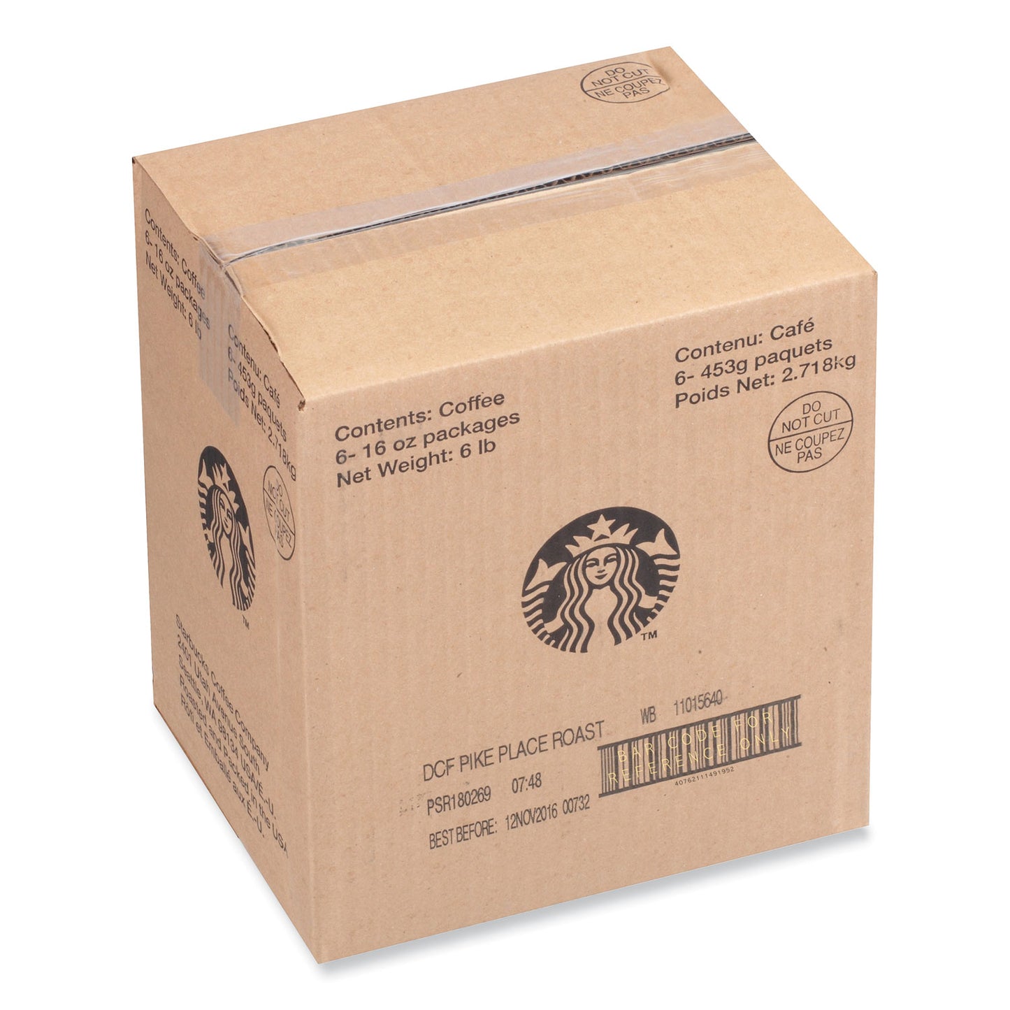 Starbucks Whole Bean Coffee, Decaffeinated, Pike Place, 1 lb, Bag (12540222)