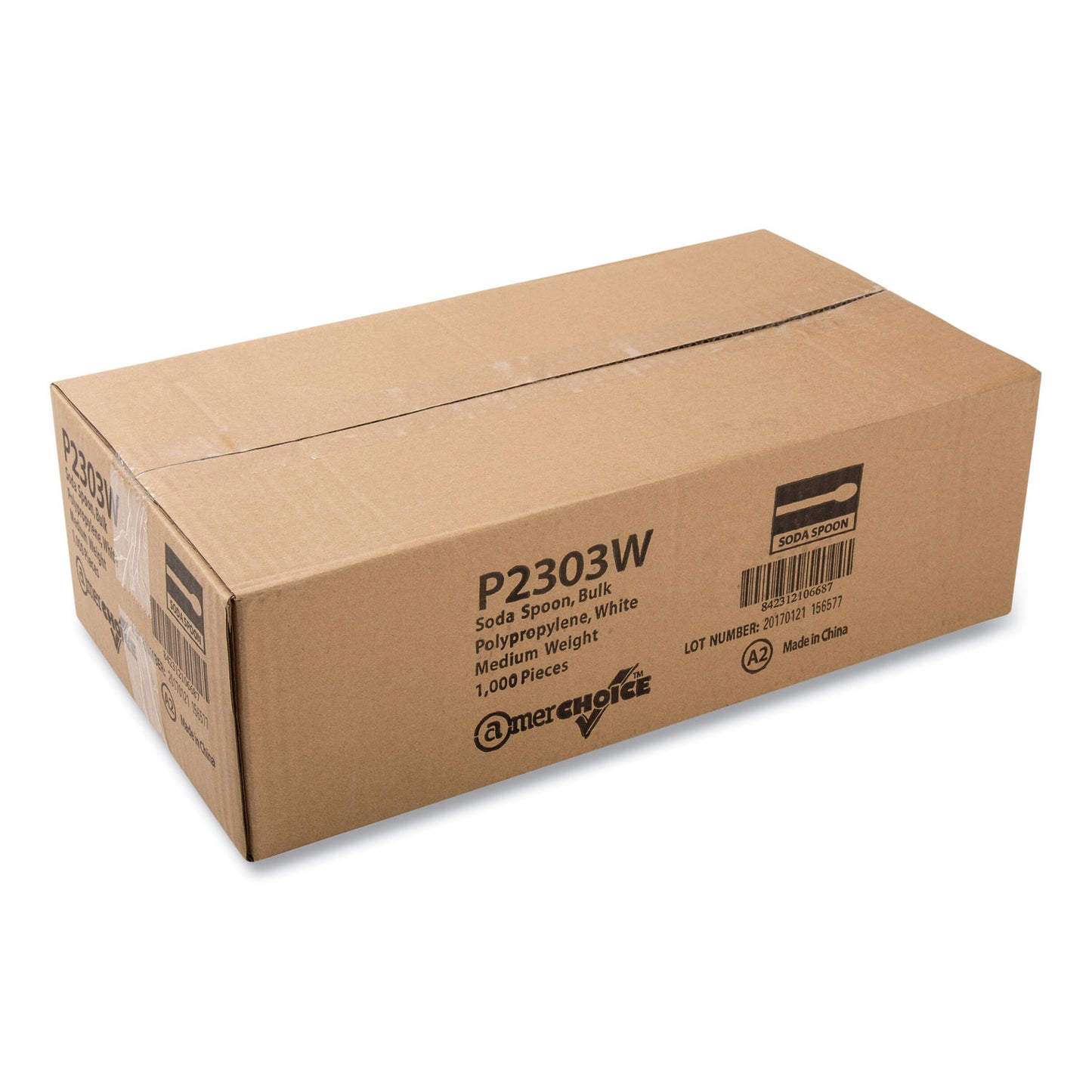 AmerCareRoyal Polypropylene Cutlery, Soda Spoon, 7.87", White, 1,000/Carton (P2303W)