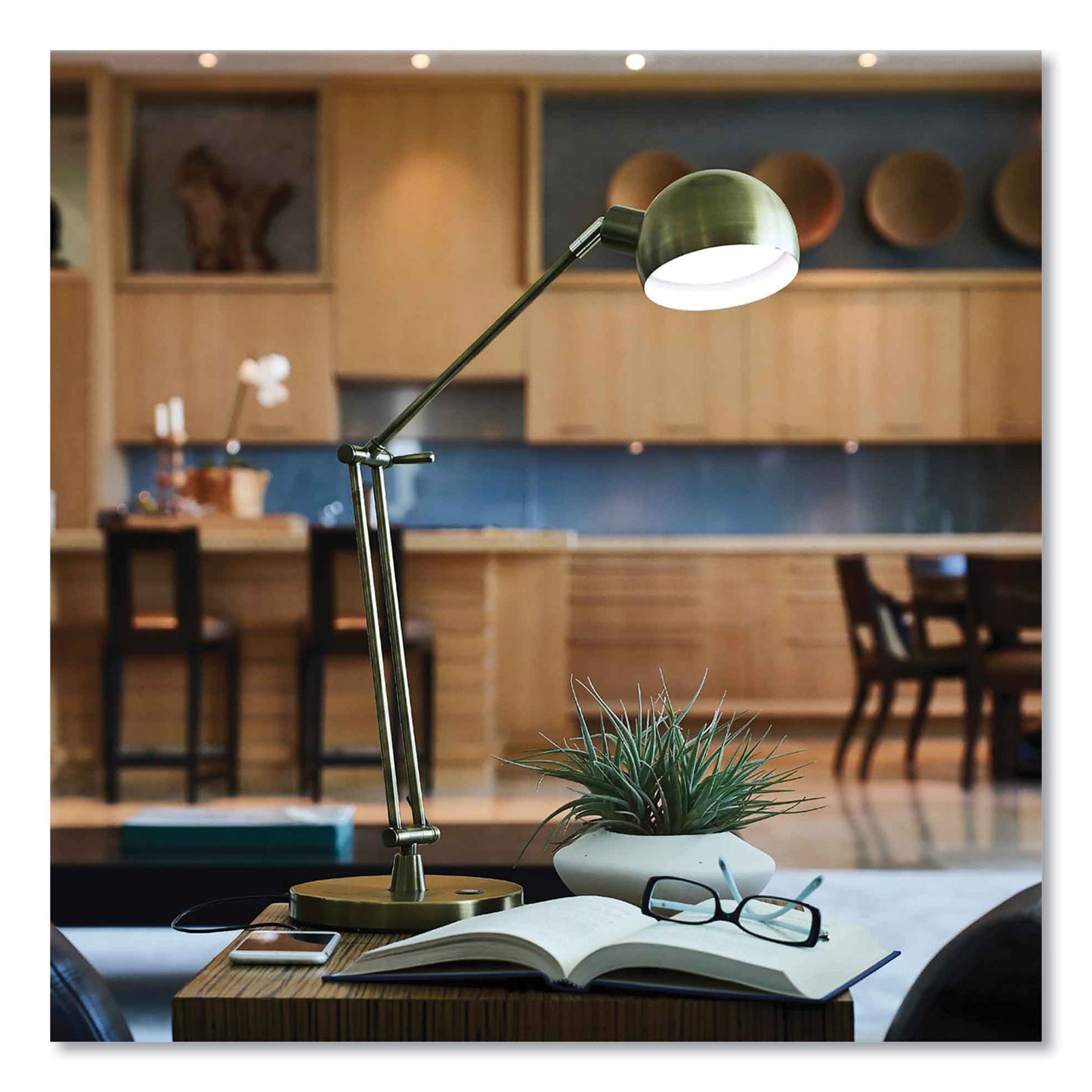 OttLite Wellness Series Refine LED Desk Lamp, 27" High, Antiqued Brass (F1D83BR9SHPR)