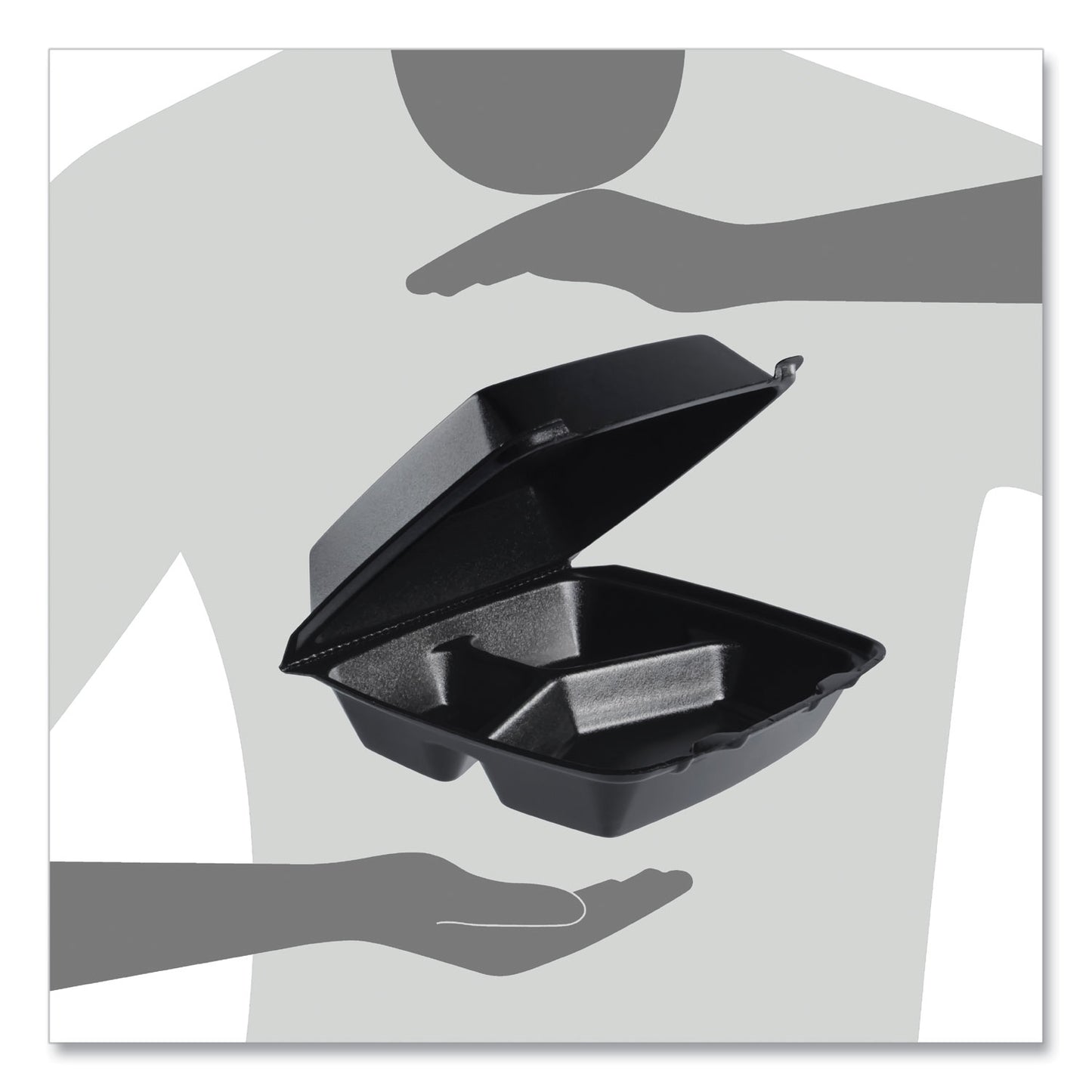 Dart Insulated Foam Hinged Lid Containers, 3 Compartments, 7.96 x 3.2 x 8.36, Black, Foam, 200/Carton (85HTB3R)