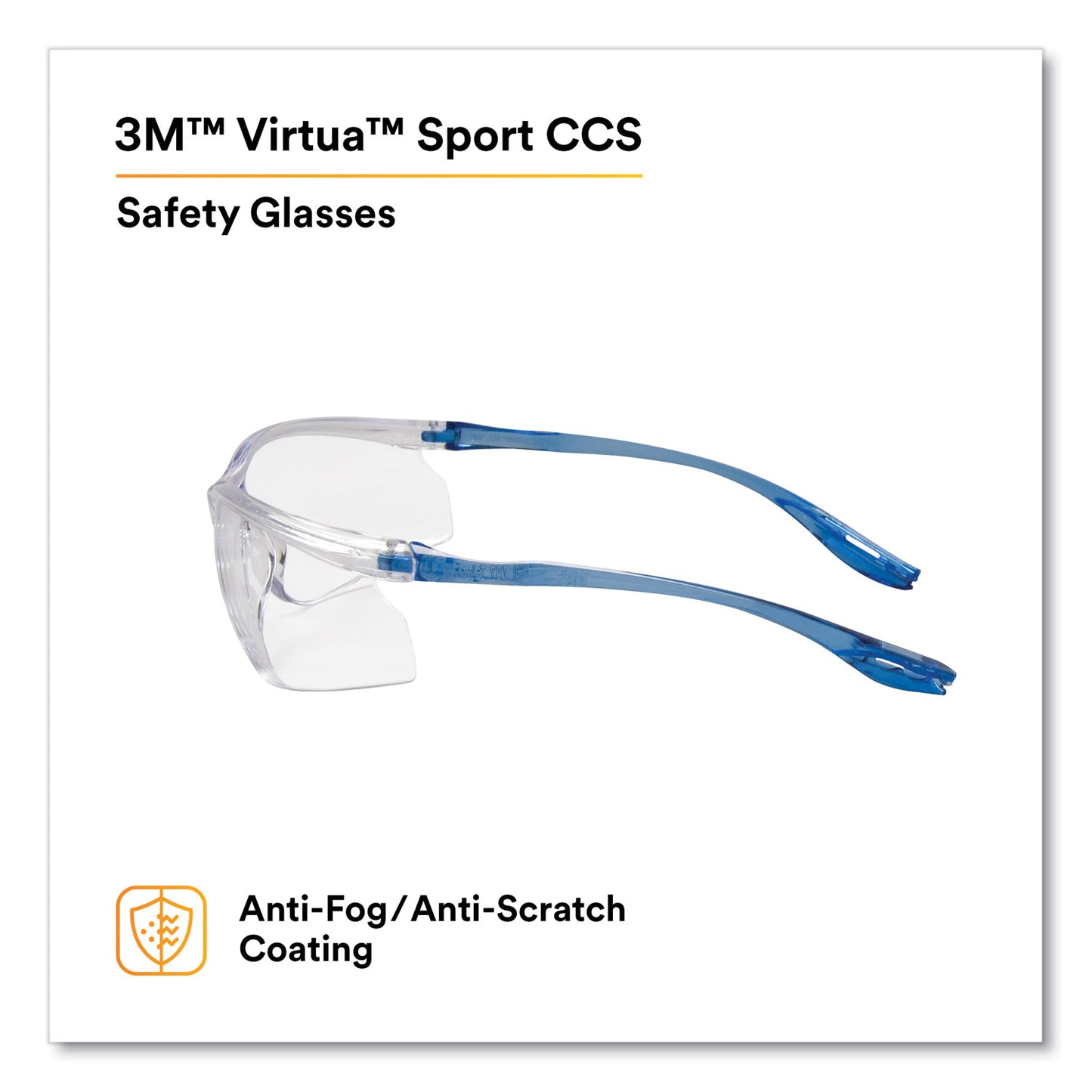 3M Virtua Sport CCS Protective Eyewear, Blue Plastic Frame, Clear Polycarbonate Lens (1179600000)