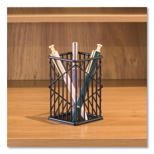 U Brands Vena Pencil Cup, 2.76"w x 2.76"d x 4.41"h, Black (3835U0624)