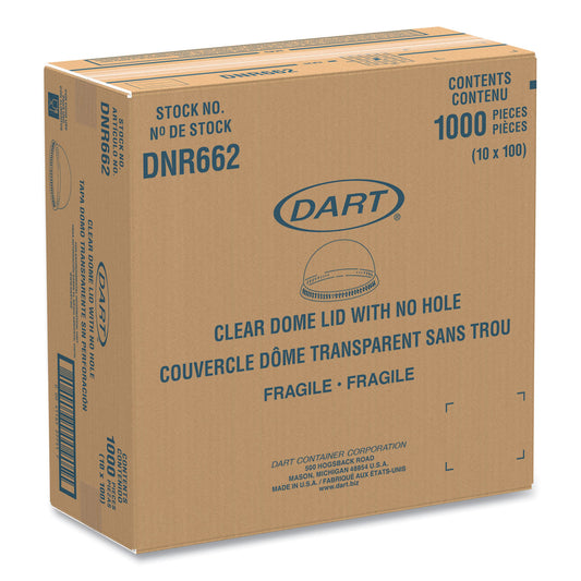 Dart Plastic Dome Lid, No-Hole, Fits 9 oz to 22 oz Cups, Clear, 100/Sleeve, 10 Sleeves/Carton (DNR662)